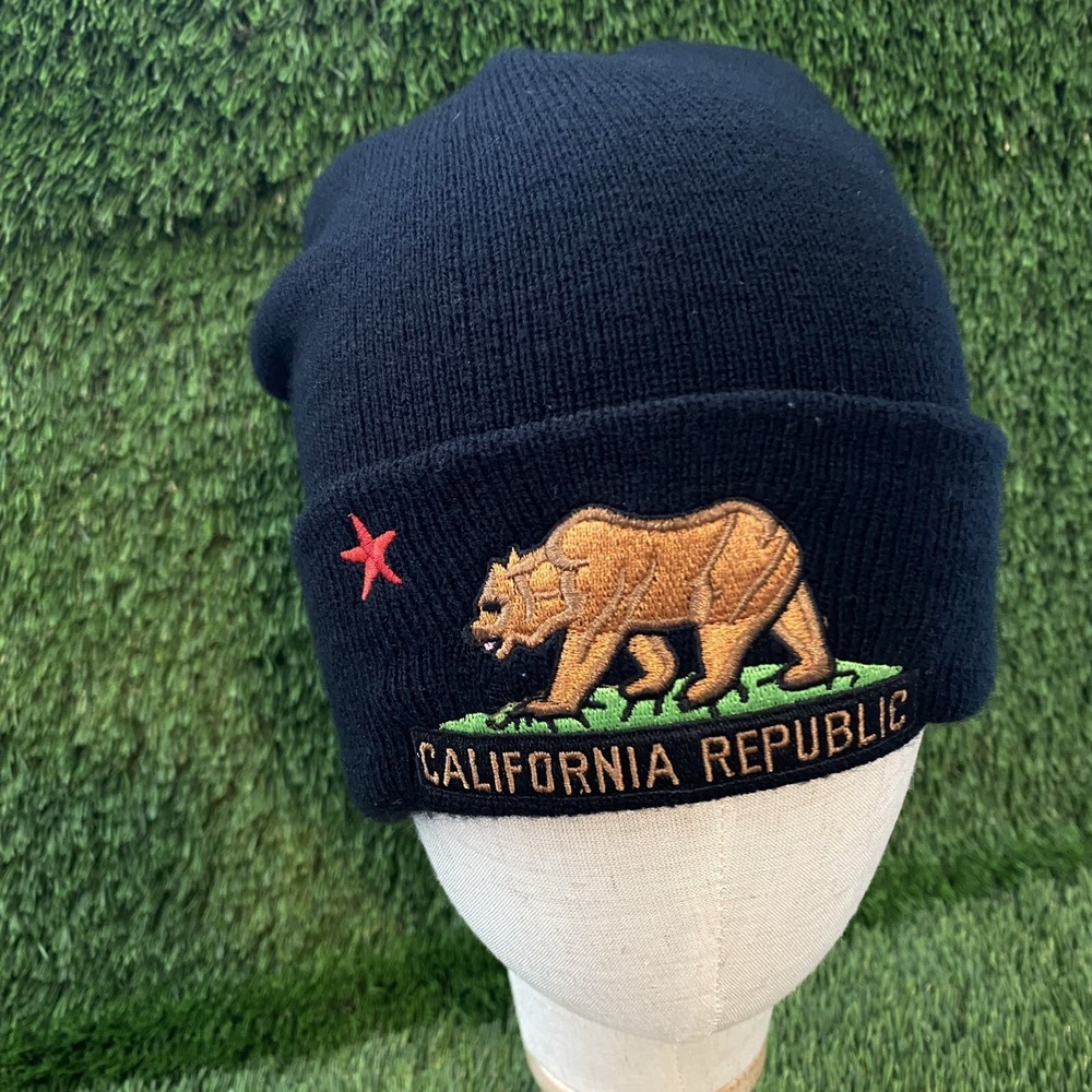 California Republic Bear Unisex Black Beanie One size